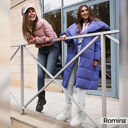 Rominz Womens Winter Snow Boots Outdoor Mid Calf Ankle Booties | Water Resistant, with Zipper, Warm Fur Lined, Anti Slip Sole - color: White, size: 10