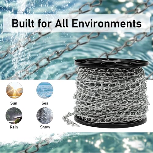 Jack Chain for Hanging, 2mm Thick Steel Chain,130ft | Small Chain Utility Chain for Home Outdoor Camping, Heavy Duty Chain for Hanging Baskets, Plants,Includes Gloves. - size: 130 Ft