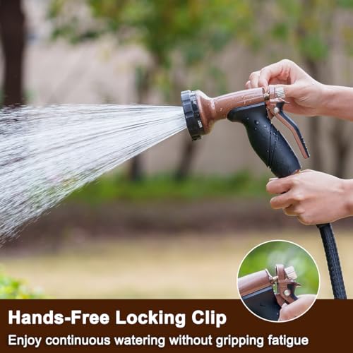 FANHAO 7 Spray Patterns Metal Garden Hose Nozzle with Lockable Trigger | Rustproof Hose Sprayer Nozzle Heavy Duty, Non-Slip Ergonomic Grip, High Pressure Nozzle for Watering Plant, Car & Pet Washing