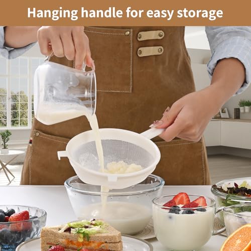 Luckyiren Kefir Strainer Set, 2-Size Plastic Non-Metal Sieve with Fine Mesh | 6.3" & 3.9" Diameter Double-size for Kefir Grains, Milk Kefir, Water Kefir & Kombucha - Durable, Food Grade & Easy Clean - color: White