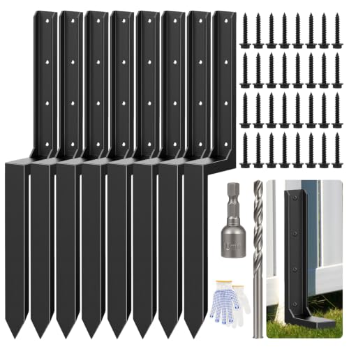 8-Pack Fence Post Saver Kit, 1/8-Inch 11-Gauge Galvanized Steel Ground Anchors, No-Dig Repair Spike for 4x4 & 6x6 Wood Posts, Heavy-Duty H-Shape Stake with Double-Layer Rust Shield
