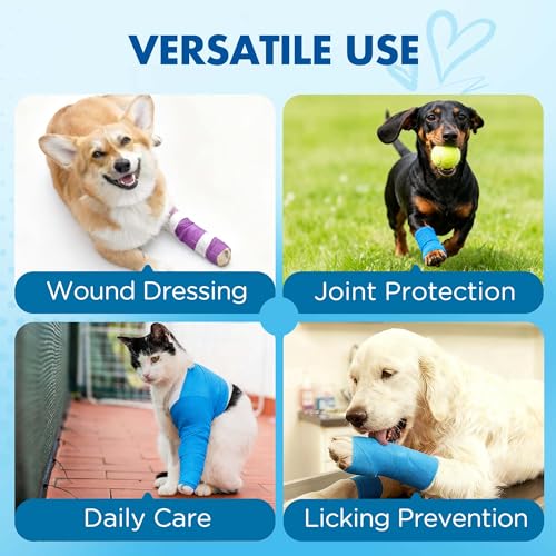 LotFancy 10 Rolls Self Adhesive Vet Wrap, 3 Inch Cohesive Bandage Wrap for Horses, Dogs, Cats, Pet, Animal, Non-Woven Medical First Aid Tape for Wounds, Paw, Leg, Foot, Ankle Sprains & Swelling - size: 3 Inch x 5 yards