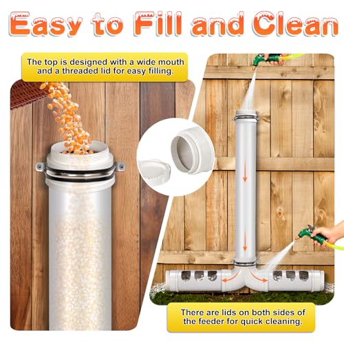 PVC Chicken Feeder No Waste 13lbs Automatic Poultry Feeder | Chicken Food Dispenser with 6 Feeding Port, Gravity Poultry Feeding Trough for Ducks Turkeys Geese Quails Pigeon