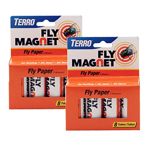 TERRO Fly Magnet 2-Pack, Sticky Fly Paper Traps | Indoor Hanging Ribbon Design, Traps Flies, Gnats, and Flying Insects, 16 Disposable Bug Traps, No Bait, No Odor, No Mess - size: 2 Pack