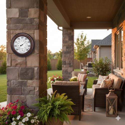 [Outdoor/Indoor] Thermometer Hygrometer, 10-inch Large Analog Wall Mounted Temperature and Humidity Monitor Gauge for Home, Patio, Garden, Garage, Cellar - Weatherproof & Easy to Read (Bronze)