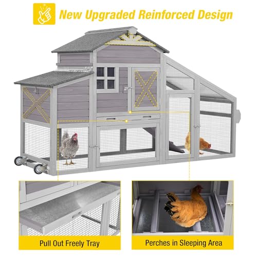 Aivituvin Chicken Coop Mobile Chicken House on Wheels, Rabbit Hutch Bunny Cage Expandable Wooden Poultry Cage with Large Nesting Box Leakproof Pull-Out Tray,UV-Resistant Roof (Grey) - color: Grey, size: AIR32