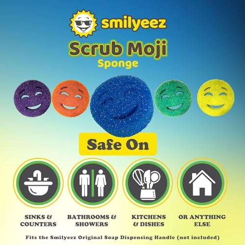 The Original Scrub Moji Scrubbing Sponge by Smilyeez (Set of 3) - Yellow - Temperature-Responsive Polymer Foam, Stain and Odor Resistant, Ideal for Kitchen and Bathroom Cleaning - color: Yellow