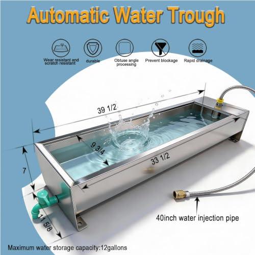 Automatic Livestock Water Trough Animal Stainless Steel Larger Automatic Waterer with Float Valve Kit for Goat Cattle Horse Hog Pigs Dog Water Dispenser Outdoor, 39.5"*11.8"*7.8",12 Gallons - color: 12 Gallons, size: 39.3"L x 7.8"W x 11.8"H