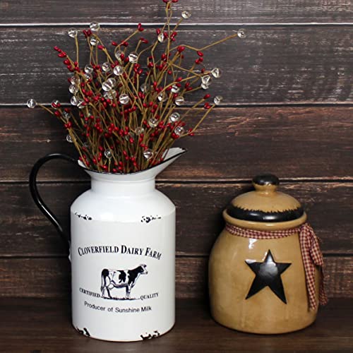 CVHOMEDECO. Primitive Rustic Galvanized Tin Milk Can with Handle, Primitives Metal Jug Vase for Home and Garden Decor., Vintage White