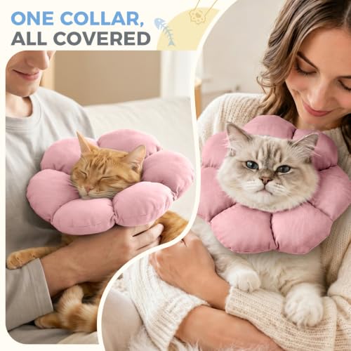 Avont Soft Cat Cone L Softpink Post-Surgery Anti-Lick Adjustable | Softpink L, Neck 9.8-13.8", Anti-Lick, Breathable, Lightweight, Soft Cotton, Adjustable Drawstring - color: Softpink, size: L (9.8" – 13.8")