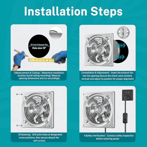 HG Power 10 Inch Metal Exhaust Fan with Switch, 988 CFM Powerful Garage Exhaust Fan with Damper, Potable Wall Mount Fan Fume Extractor Ventilation Fan for Shop, Shed, Basement, Chicken Coop, Silver - color: Silver, size: 10 Inch