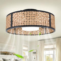 20" Boho Caged Ceiling Fan with LED Light and Remote Flush Mount | Woven Rattan Fandelier Low Profile Small Chandelier for Bedroom Kitchen Living Room 3CCT Dimmable Reversible DC Motor 6 Speed