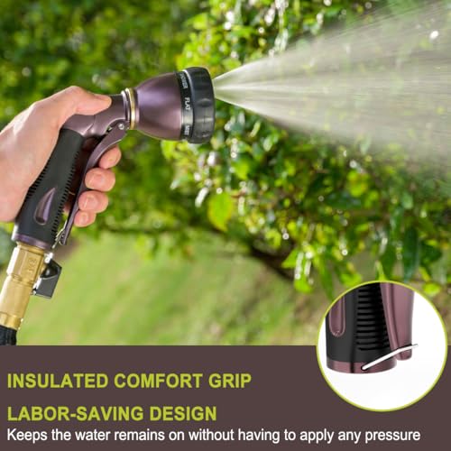 FANHAO Metal Water Hose Nozzle Heavy Duty, 8 Spray Patterns, High Pressure | Comfortable Non-Slip Handle, Hands-Free Lock, Rustproof Leak Proof Hose Sprayer Nozzle for Watering Plant, Car & Pet Washing - color: Bronze