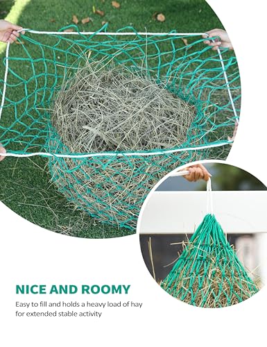 Harrison Howard Slow Feed Hay Net for Horses, 40 Inch Hay Bag Holds 1–2 Flakes, 2 Inch Mesh Durable Hanging Feeder for Stable, Pasture & Livestock-Grass Green - color: Grass green