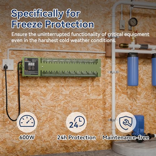 600W Pump House Heater with Thermostat, 120V Freeze Protection | for Pump Houses, Well Houses and Utility Rooms; Built-in Thermostat Helps Maintain Stable Temperatures during Cold Weather.