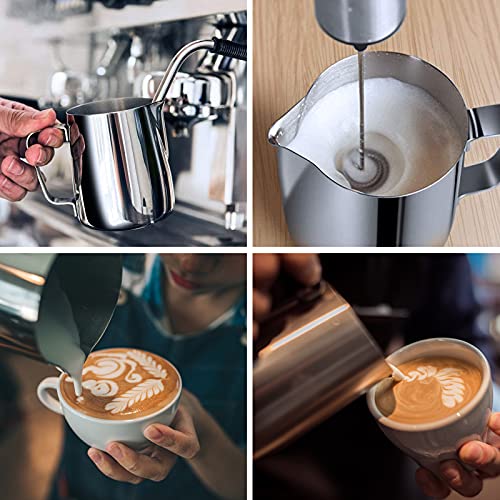 Milk Frothing Pitchers-12oz/350ML Stainless Steel Steaming Pitchers, Scale Coffee/Milk/Cappuccino/Latte Art Barista Steam Pitchers, Milk Jug Cup with Decorating Pen-Silver - color: Silver