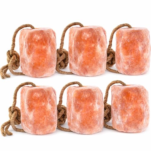 UMAID Himalayan Salt Lick 3 lbs On Rope for Horse, Deer, Goat, and Livestock Animals - Himalayan Salt Block 6 Pack - size: 3 Pound (Pack of 6)