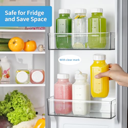 Syntic 8 Pack 16 Oz Glass Milk Bottles with Lids,2 Pour Spouts & Extra Lids | Reusable Glass Bottles with Measurement Marks for Juice,Breast Milk,Beverage Storage,Refrigerator Organization & Daily Use
