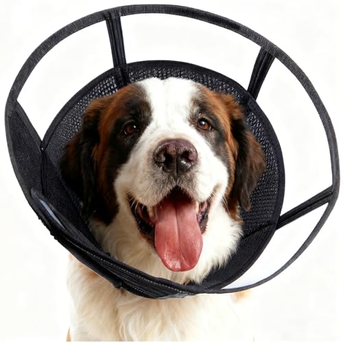 Extra Large Soft Dog Cone, 37cm / 14.5" Long Stop Licking Deep Pet Recovery Collar After Surgery, Clear Plastic Breathable Elizabethan Head Neck Circle, Adjustable Comfortable Cones (XXL Black) - color: Black, size: XXL(Neck:23.25-27.5in)