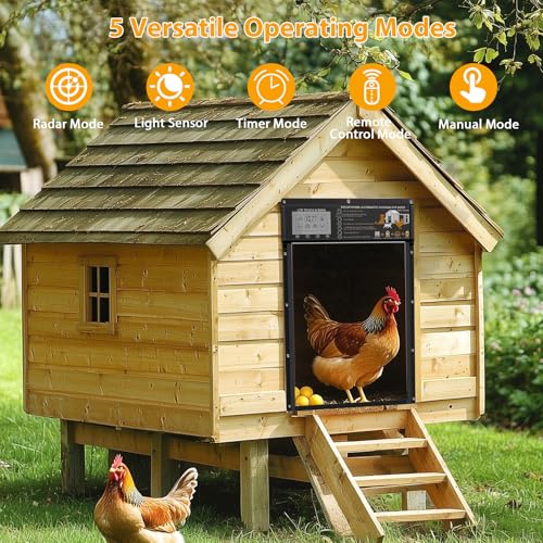 Automatic Chicken Coop Door, Solar Powered with Timer Remote | Light Sensor, Motion Sensor, LCD Display, Weatherproof Design, Chicken, Duck and Rabbit Use