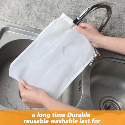 6 Pack Nut Bag Strainer 7.87 × 5.9 Inch Nut Milk Bag Reusable Nylon Mesh Bags 200 Mesh Fine Meshes Drawstring Bags for Straining Fruit Juice Coffee Tea Yogurt Cheese Coffee Almond