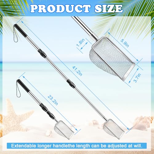 POILKMNI New Upgraded 2 Pcs Shark Tooth Sifter, Beach Sand Sifter | Sand Scoop Shell Scooper for Beach Scoop Shovel Sifter Tool for Picking Up Shells, Shark Tooth Sifter Dipper - color: Silver