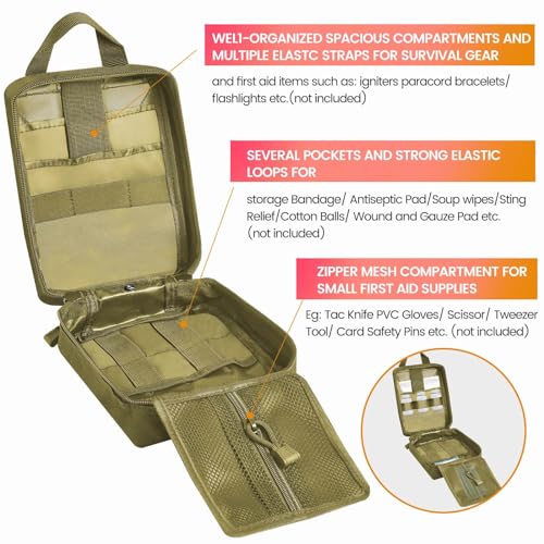 Medical Molle Pouch Tactical - 1000D Nylon First Aid Pouch, Big Capacity EMT Pouch Utility, Heavy Duty Military Grade Rip-Away Ifak Pouch for Home and Outdoor Activities（Bag Only - color: Coyote