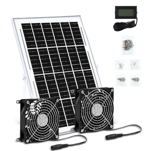 ELUTENG Solar Powered Fan 5 Inch 15W Max 3000 RPM Waterproof Dual Solar Exhaust Fans with 10ft DC Cable and Installation Kits Chicken Coop Ventilator for Greenhouse, Shed, Pet House, Outdoors