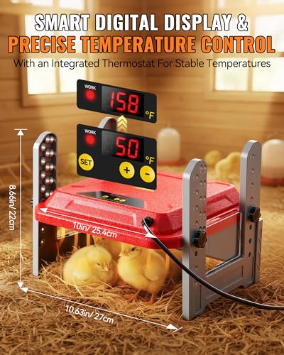 Chicken Brooder Plate, Smart Chick Heat Brooder Adjustable Temperature with LCD Display, 50W Chick Heater with 3-Sided Panels, 10"x10" Coop Accessory for Chicken Coop, Ducklings