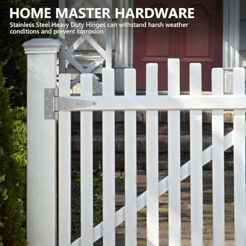 HOME MASTER HARDWARE 6 Inch Stainless Steel Gate Hinges for Wooden Fences Heavy Duty Tee Hinges,Shed Door Hinge,T-Strap Hinge for Outdoor Barns Gate with Screws 4 Pack | T Hinges for Outdoor Wood, Shed and Barn Door, 100LBS Capacity, Rotate 270 Degrees, I