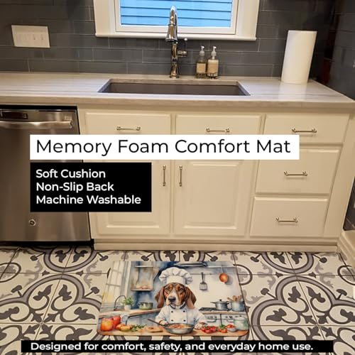 Caroline's Treasures American English Coonhound The Chef Memory Foam Kitchen Mat Machine Washable Anti-Fatigue Mat Cushion Comfort Bath Mat or Kitchen Rug - color: American English Coonhound 6186