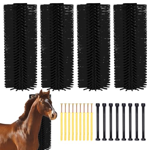 4 Sets Scratch Brushes For Livestock - 20 X 8 Inch Anti-Itch Tool,Multifunctional Cow Scratching Grooming Brush,Screws And Nuts For Sheep, Cattle, Horses, Pigs,Effectively Protecting The Fence - color: black
