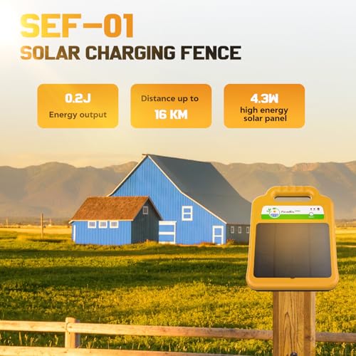 Solar Electric Fence Kit for Livestock,10 Miles Fence Charger | 8KV Output Electric Fence Charger, 0.2 Joules Solar Charger, 4.3W Solar Panel, 10400mAh Battery for Long-Lasting Use - color: Yellow