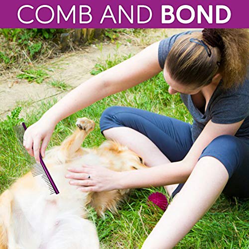 10-Inch Dog Combs for Grooming Matting, Metal Comb for Dogs and Cats | Greyhound Grooming Comb with Fine and Wide Rounded Stainless Steel Teeth for Detangling Medium to Coarse Fur - size: 10"