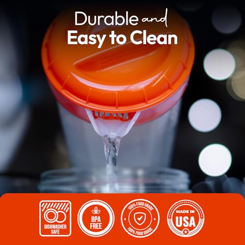 1 Quart Plastic Mixing Pitcher with Mixing Lid, BPA Free, Shatterproof Beverage Jug for Iced Tea, Lemonade, Juices, Milk – Leak-Proof, Easy Stirring, Dishwasher Safe | Orange - color: Orange, Mixing Pitcher w/ Opt. Lid