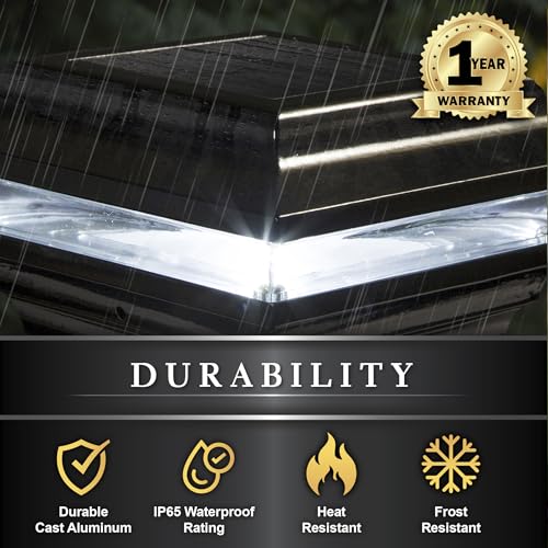 Classy Caps 4x4 Imperial Solar Post Cap - Fits 3.5"x3.5" and 4"x4" Deck & Fence Posts - Black Cast Aluminum - Warm and Cool Light Modes