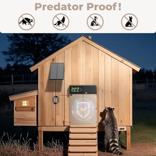 Automatic Chicken Coop Door: 3500mAh Solar Powered, 656ft Long-Range Remote, Intuitive Color LCD Display, Anti-Pinch Safety Sensor, Weather-Resistant Aluminum Auto Door for Poultry
