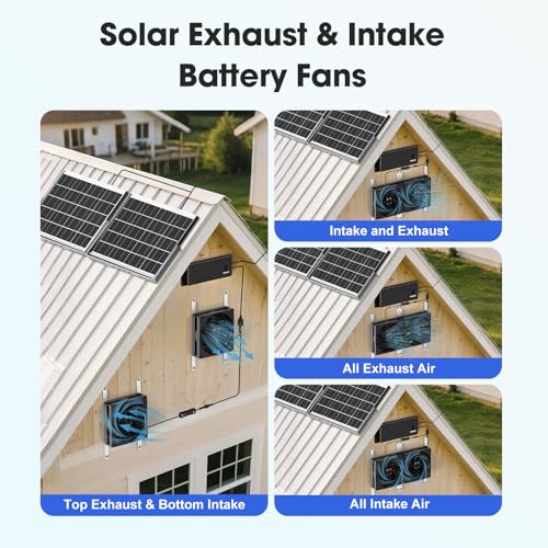 Solar Fan with Battery, 7.5" Solar Fan for Greenhouse & Chicken Coop 2 Pack, Rechargeable Solar Fans for Outside, Solar Powered Exhuast Fans for Outdoor Doghouse Circulation Ventilation - size: 7.5" Fan 2 Pack Large