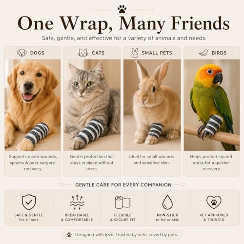 Premium Pet Vet Wrap — Non-Stick to Fur Self Adherent Bandage Wrap for Dogs, Cats & Horses, Breathable Cohesive Tape for Wounds, Paws & Legs, Animal Print Design - Pack of 2 - color: Zebra Print