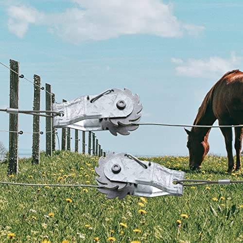 Electric Fence Wire Strainer, Heavy Duty Inline Wire Tensioner, 50PCS Wire Ratchet Tensioner and 1PCS Handle for Electric Fence, Farm Fence
