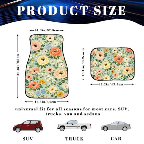 Flower Car Floor Mats Spring Floral Wildflower Garden Leave Carpet Front Rear Carpets Mat Decorative Car Floor Carpets Non-Slip Auto Car Accessories Universal Fit for Car SUV Truck Van - color: Spring Floral