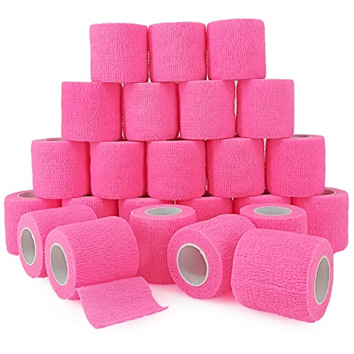 24 Pack Self Adhesive Bandage Wrap 2 Inch, Athletic Elastic Non Woven Cohesive Bandage for Sports, First Aid Medical, Wrist, Ankle Sprains, Swelling and Vet Wrap (Hot Pink) - color: 2 Inch-24 Count Hot Pink