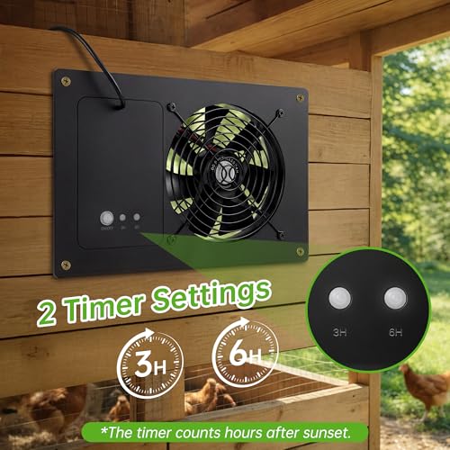 ropelux Solar Exhaust Fans with 15000mAh Battery & 2 Timers, Single Fan | Solar Powered, 24/7 Operation, Airflow Cooling Ventilation, for Chicken Coop,Greenhouses, Dog Houses, Attics, Sheds, Cabins - size: Single Fan