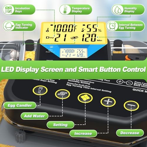 Egg Incubator for Hatching 48-132 Chicken/Quail/Turkey Eggs, 360° View Poultry Incubators with Automatic Egg Turning/Humidity Control&Alarm/Auto Water Adding/Adjustable Tray, for Beginner/Farm/Home