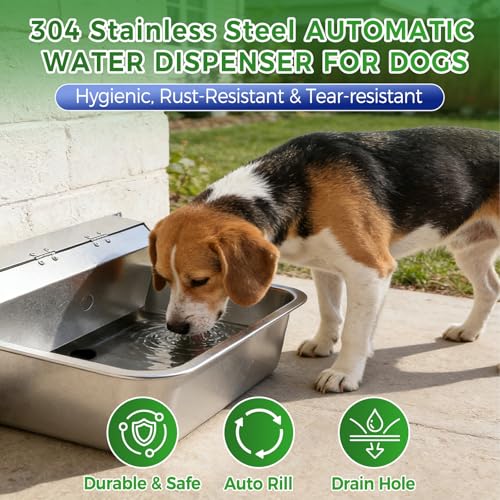 Automatic Dog Water Dispenser with Drain Hole, 304 Stainless Steel Auto Water Dog Bowl with Float Valve, Hose Quick Connect Fitting, Automatic Livestock Waterer for Horse, Chicken (4 Gallons) - size: 4 Gallons