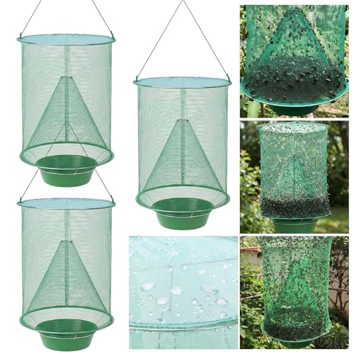 3 Pack Spotted Lanternfly Fly Traps Waterproof Ranch Fly Traps Bags Outdoor Hanging Reusable Flies Catcher with Bait Tray Effective Way to Catch Lantern Flies and Nymphs for Family Farm Garden Barn