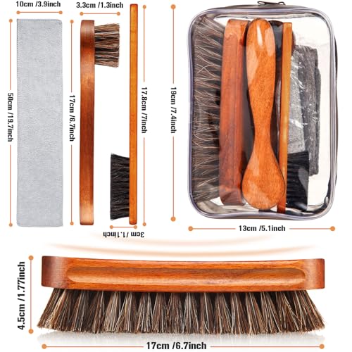7 Pcs Horsehair Shine Shoes Brush Kit Polish Dauber Applicators Cleaning Leather Shoes Boots Care Brushes Suede Cleaner Brush with Microfiber Shoe Cloth(7 Pcs Style C) - style: 7 Pcs Style C
