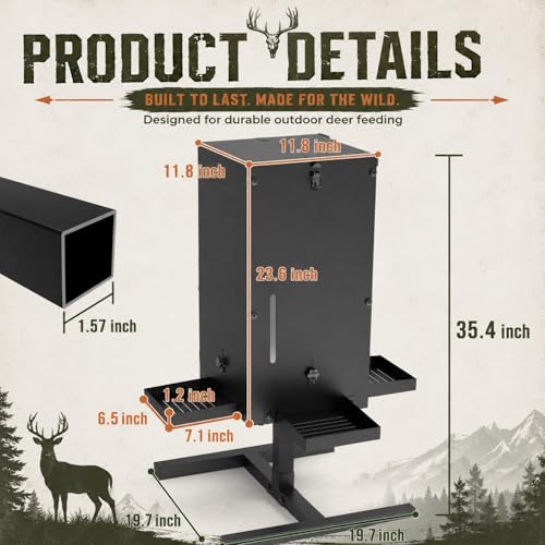 80 lbs Deer Feeder, Gravity Deer Feeder w/Adjustable Feed Outlet | 4 Feeding Tray, View Window, Weatherproof Camo Cover, Metal Deer Feeders for Woodland, Farm, Ranch & Hunting Grounds