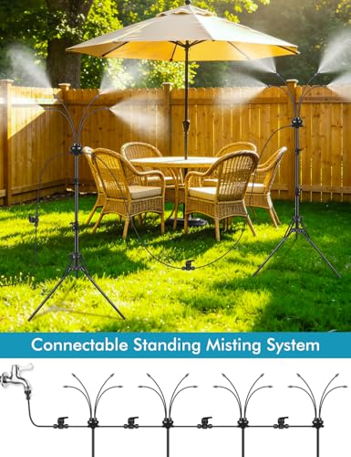 Standing Misters for Outside Patio, Adjustable Height 5.25FT Misting System for Cooling Outdoor, Portable Water Mister with 26.5FT Misting Line for Garden, Backyard,BBQ Party Pool Water Playing