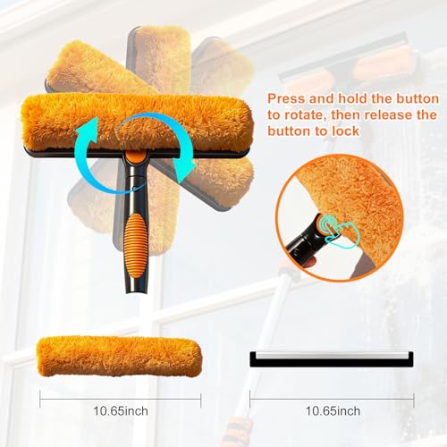 18FT Window Washing Kit, Squeegee with Telescopic Extension Pole | 3-12FT Telescoping Pole with Dual-Lock Stability And Rotatable 2-in-1 Squeegee Head for High-Window Cleaning - size: 3-12FT